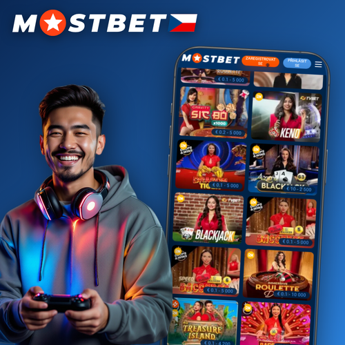 Mostbet aplikace s hlavním menu sázení a casina na smartphonu
